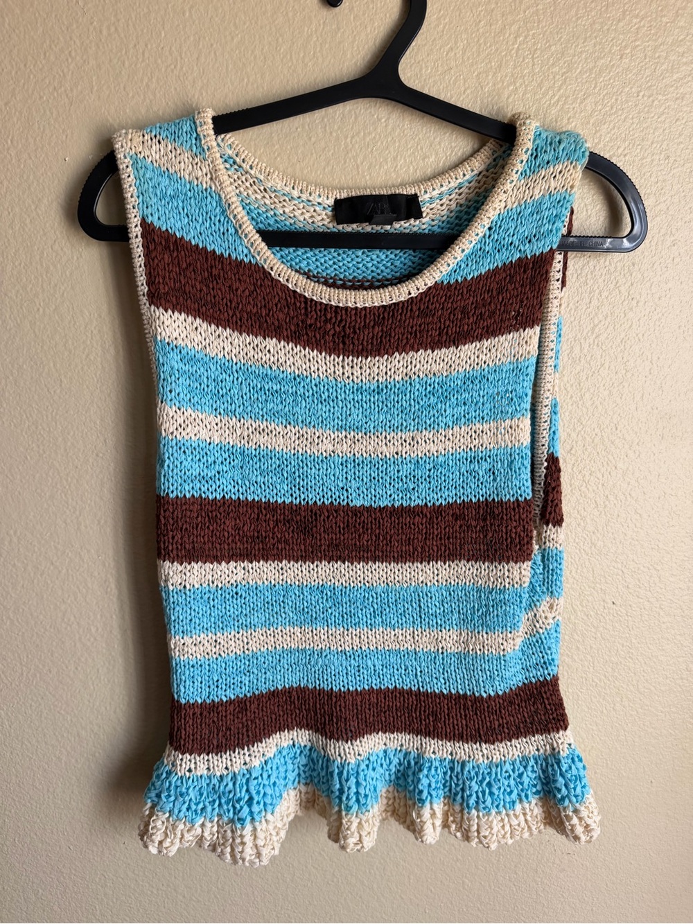 Zara Striped Knit Tank Top in Blue, Brown & Cream